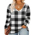 thumbnail image 1 of TIYOMI Plus Size Long Sleeve Tops For Women 3X Grid Shirts Causal Blouses V Neck White Tee Fall Winter Christmas Tunics 3XL 20W 22W, 1 of 4