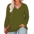 thumbnail image 1 of TIYOMI Plus Size Long Sleeve Tops For Women 3X Solid Color Shirts Causal Blouses V Neck Army Green Tee Fall Winter Tunics 3XL 20W 22W, 1 of 4