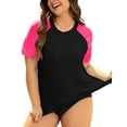 thumbnail image 1 of TIYOMI Plus Size Rash Guard Tops For Women Surfing Swim Shirts Black Pink Raglan Short Sleeve Pullover UPF 50+ Sun Swimsuit Tops XL 14W 16W, 1 of 6
