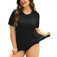 thumbnail image 1 of TIYOMI Plus Size Rash Guard Tops For Women Surfing Swim Shirts Black Pink Raglan Short Sleeve Pullover UPF 50+ Sun Swimsuit Tops XL 14W 16W, 1 of 6