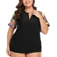 thumbnail image 1 of TIYOMI Plus Size Rash Guard Tops For Women Surfing Swim Shirts Zip Black Floral Raglan Short Sleeve Pullover UPF 50+ Sun Swimsuit Tops XL 14W 16W, 1 of 6