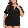 thumbnail image 1 of TIYOMI Plus Size Rash Guard Tops For Women Surfing Swim Shirts Zip Black Raglan Short Sleeve Pullover UPF 50+ Sun Swimsuit Tops XL 14W 16W, 1 of 6