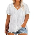 thumbnail image 1 of TIYOMI Plus Size Sequin Tops 5X Silver Short Sleeve Shirts For Women V-Neck Party Tops Sparkly Slimming Tunics Summer Blouses Casual Loose Fit T-Shirts 5XL 26W 28W, 1 of 7