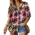 thumbnail image 1 of TIYOMI Plus Size Short Sleeve Coconut Tree Shirts For Women 5X Button Down Beach Tops Hawaiian Shirts Summer Loose Fit Blouses 5XL 26W 28W, 1 of 4
