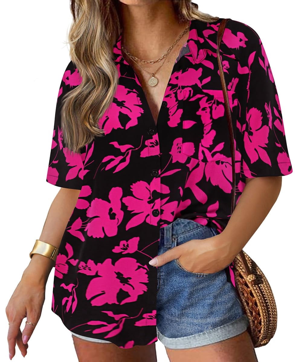TIYOMI Plus Size Short Sleeve Floral Shirts For Women 5X Button Down ...