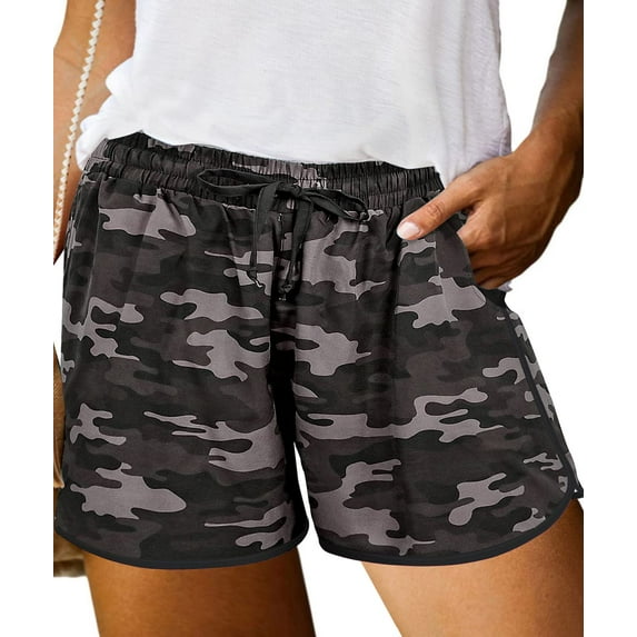 TIYOMI Plus Size Shorts For Women Comfy Camo Pants Drawstring Casual Shorts Elastic Waist Pocketed Shorts Green Pants Summer Beach Shorts XL 14W 16W