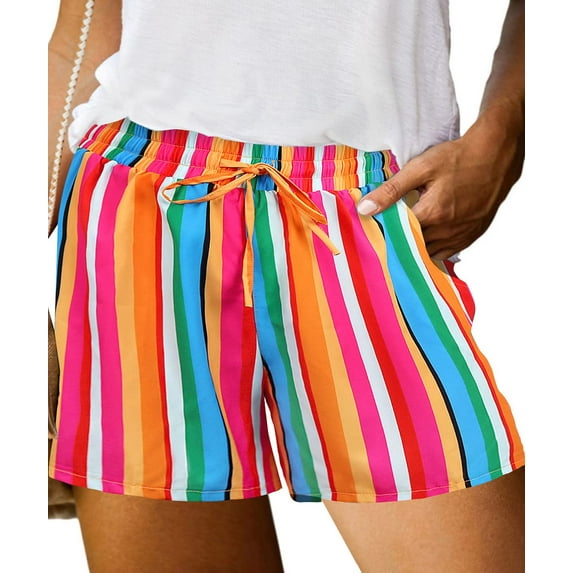 TIYOMI Plus Size Shorts For Women Comfy Rainbow Shorts Drawstring Casual Shorts Gay Pride Month Shorts Summer Beach Shorts XL 14W 16W