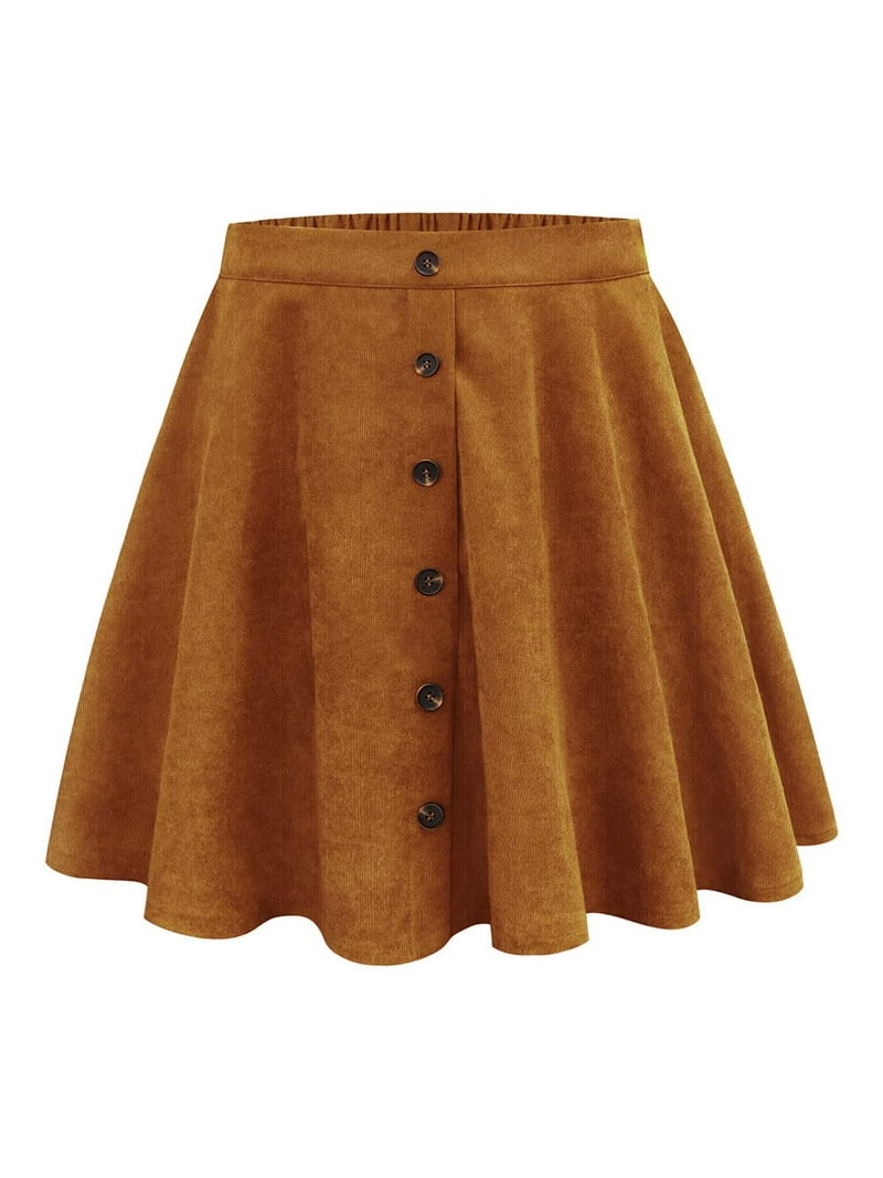 TIYOMI Plus Size Skirts Brown Stretchy Buttons Hidden Zipper
