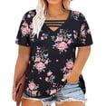 thumbnail image 1 of TIYOMI Plus Size Strappy Tops For Women Black Floral V Neck Pullover Short Sleeve Tunics Summer Blouse XL 14W 16W, 1 of 4