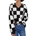 thumbnail image 1 of TIYOMI Plus Size Sweater Tops For Women 5X Heart Knit Black & White Checkerboard Sweaters Long Sleeve Tops V Neck Chunky Warm Pullover Sweaters Casual Fall Winter Sweater 5XL 26W 28W, 1 of 5