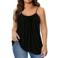 thumbnail image 1 of TIYOMI Plus Size Tank Tops For Women 3X Adjustable Strappy Black Camisole Crewneck Pleats Design Solid Color Summer Spaghetti Strap Beach Casual Cami Loose Fit Vest 3XL 22W 24W, 1 of 3