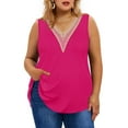 thumbnail image 1 of TIYOMI Plus Size Tank Tops For Women Sleeveless Summer Tank Tops Lace Trim V Neck Tank Tops Hot Pink Guipure Shirts Basic Solid Camisoles XL 14W 16W, 1 of 8