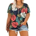 thumbnail image 1 of TIYOMI Plus Size Tops For Women 5X Ladies Henley Shirts Buttons Down Hawaii Leaves Summer Tees Short Sleeve Tunics Casual Blouses 5XL 26W 28W, 1 of 3
