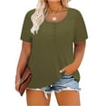 thumbnail image 1 of TIYOMI Plus Size Tops For Women 5X Ladies Henley Shirts Buttons Up Summer Tees Army Green Short Sleeve Tunics Casual Blouses 5XL 26W 28W, 1 of 3