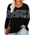 thumbnail image 1 of TIYOMI Plus Size Tops For Women Black Color Block Round Neck T Shirt Long Sleeve Sequin Star Casual Blouses Tee Fall Winter Shirts XL 14W 16W, 1 of 6