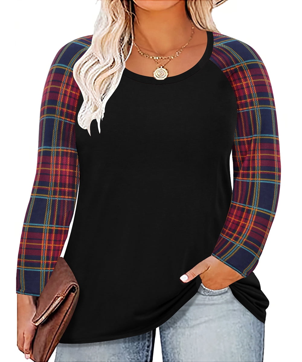 TIYOMI Plus Size Womens 5X Tops Criss Cross Black Long Sleeve V Neck Tees  Solid Color Loose Fit Shirts Early Spring Fall Winter Tunic 5XL 26W 28W 
