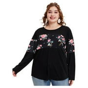 TIYOMI Plus Size Tops For Women Color Block Round Neck T Shirt Long Sleeve Casual Blouses Tee Fall Winter Shirts Floral/Christmas Elements/Plaid/Leopard/Camo/Star (XL-5XL)