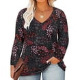 thumbnail image 1 of TIYOMI Plus Size Tops For Women Colorful Flower V Neck T Shirt Long Sleeve Casual Blouses Black Floral Tee Fall Winter Shirts XL 14W 16W, 1 of 3