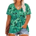 thumbnail image 1 of TIYOMI Plus Size Tops For Women Green Pattern Short Sleeve T-Shirts Basic V-Neck Tunics Casual Loose Fit Summer Blouses XL 16W 18W, 1 of 3