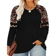 thumbnail image 1 of TIYOMI Plus Size Tops For Women Leopard Color Block Round Neck T Shirt Long Sleeve Raglan Casual Blouses Black Tee Fall Winter Shirts XL 14W 16W, 1 of 5