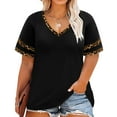 thumbnail image 1 of TIYOMI Plus Size Tops For Women Leopard V Neck Short Sleeve Black Casual Blouses Color Block Shirts XL 16W 18W, 1 of 5