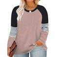 thumbnail image 1 of TIYOMI Plus Size Tops For Women Round Neck T Shirt Striped Long Sleeve Raglan Casual Color Block Blouses Brown Tee Fall Winter Shirts XL 14W 16W, 1 of 5