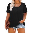 thumbnail image 1 of TIYOMI Plus Size Tops For Women Short Sleeve Henley Shirts Buttons Up Summer T-shirts Black Henley Crewneck Casual Tunics XL 16W 18W, 1 of 4