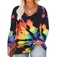 thumbnail image 1 of TIYOMI Plus Size Tops For Women Sun Tie Dye V Neck T Shirt Long Sleeve Casual Blouses Colorful Tee Fall Winter Shirts XL 14W 16W, 1 of 3