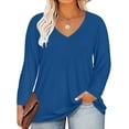 thumbnail image 1 of TIYOMI Plus Size Tops For Women Teal Blue V Neck T Shirt Long Sleeve Basic Solid Casual Blouses Spring Tee Fall Winter Shirts XL 14W 16W, 1 of 3
