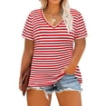 thumbnail image 1 of TIYOMI Plus Size Tops For Women V Neck Pullover Red Stripe T-Shirts Short Sleeve Tunics Independence Day Tee Summer Blouse XL 14W 16W, 1 of 3