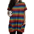 thumbnail image 1 of TIYOMI Plus Size Tops for Women 3X Summer Short Sleeve Pride Month Tops Crewneck Tunic Pocket Rainbow Stripe Shirts Pullover Casual T-Shirt Loose Fit Summer Tee 3XL 22W 24W, 1 of 5