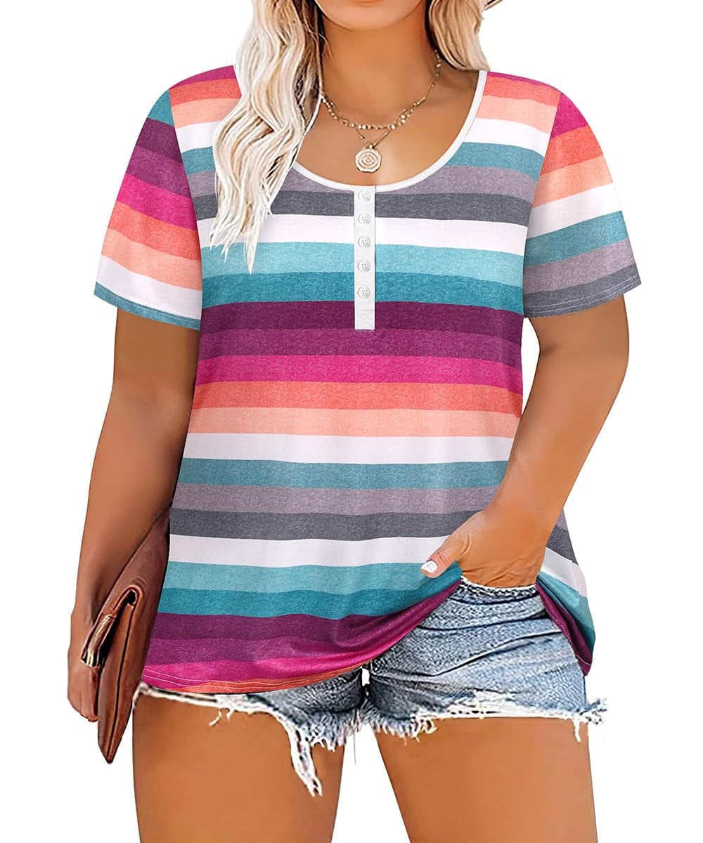 TIYOMI Plus Size Tops For Women 5X Ladies Henley Shirts Buttons Down