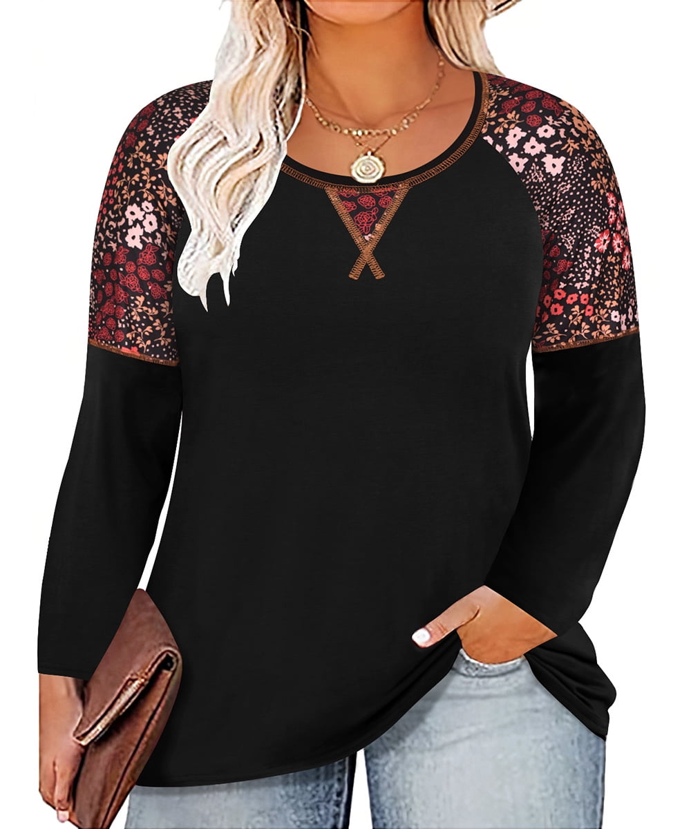 TIYOMI Plus Size Tops For Women Black V Neck T-Shirt Long