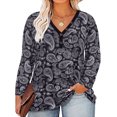 thumbnail image 1 of TIYOMI Plus Size Tops For Women Long Sleeve Floral Blouses Button Down V Neck Shirts Cashew Flowers Black Knitted Tee Loose Fit Tunics Fall Winter Casual Pullover XL 14W 16W, 1 of 3