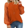 thumbnail image 1 of TIYOMI Plus Size Tops For Women Long Sleeve Lace Puff Sleeve Pumpkin Blouse Crewneck T-shirts Raglan Tunics Hollow-Out Fall Winter Casual Orange Shirts XL 14W 16W, 1 of 6
