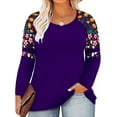 thumbnail image 1 of TIYOMI Plus Size Tops For Women Navy Blue V Neck T-Shirt Long Sleeve Raglan V Neck Floral Pullover Casual Color Block Blouses Tee Fall Winter Shirts XL 14W 16W, 1 of 3