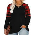 thumbnail image 1 of TIYOMI Plus Size Tops For Women Raglan Red Plaid Color Block Round Neck T Shirt Long Sleeve Christmas Casual Blouses Tee Fall Winter Shirts XL 14W 16W, 1 of 6