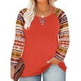 thumbnail image 1 of TIYOMI Plus Size Tops For Women Round Neck T Shirt Totem Long Sleeve Raglan Western Aztec Print Casual Color Block Blouses Brown Tee Fall Winter Shirts XL 14W 16W, 1 of 3