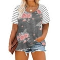 thumbnail image 1 of TIYOMI Plus Size Tops For Women Short Sleeve T-Shirts Stripe Raglan Round Neck Gray Tunics Color Block Loose Fit Summer Blouses Floral/Camo/Tie Dye/Leopard (XL-5XL), 1 of 5