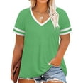 thumbnail image 1 of TIYOMI Plus Size Tops For Women St Patrick's Green V Neck Short Sleeve T-Shirts Lucky Summer Casual Blouses Color Block Shirts Loose Fit Tee XL 16W 18W, 1 of 3
