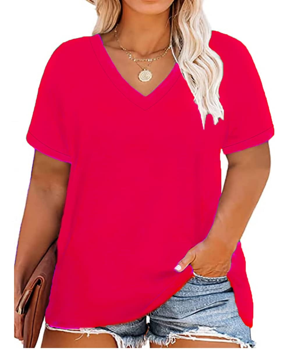 TIYOMI Plus Size Tops for Women 4X Basic Hot Pink Shirts V Neck