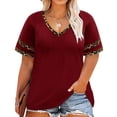 thumbnail image 1 of TIYOMI Plus Size Tunics For Women 2X Leopard Shirts Casual Summer Short Sleeve Wine Red V Neck Tops Color Block Blouses 2XL 18W 20W, 1 of 4