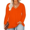 thumbnail image 1 of TIYOMI Plus Size Tunics For Women 2X Orange T Shirt Casual Long Sleeve V Neck Basic Solid Tops Casual Blouses Fall Winter Tee 2XL 18W 20W, 1 of 3
