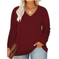 thumbnail image 1 of TIYOMI Plus Size Tunics For Women 2X Solid Color T Shirt Casual Long Sleeve V Neck Wine Red Tops Casual Blouses Fall Winter Tee 2XL 18W 20W, 1 of 4