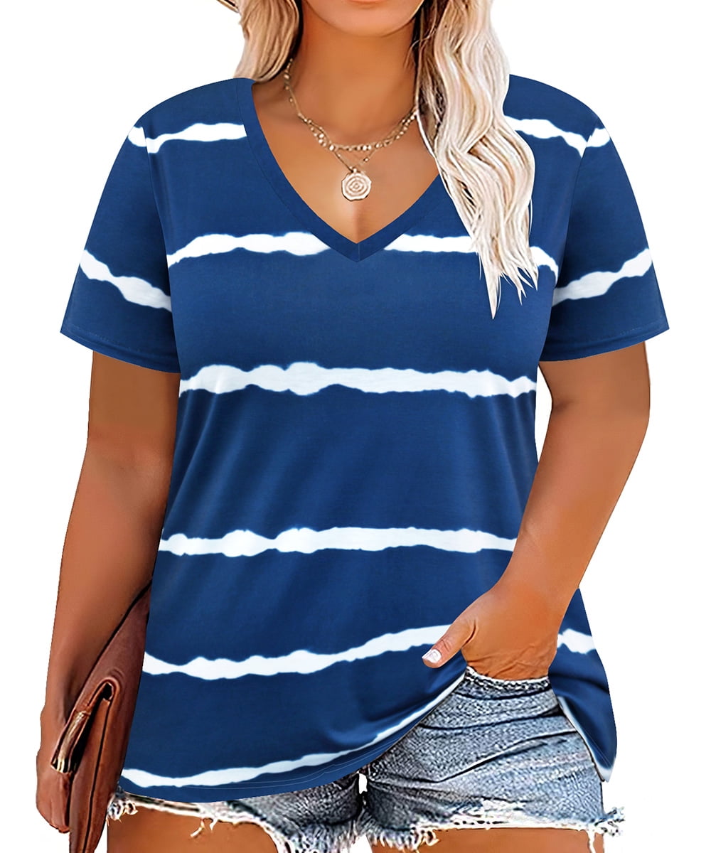 CARCOS Plus Size Henley Shirt - Tie Dye Summer Top For Women, Short Sleeve, XL To 5XL - View #3
