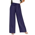 thumbnail image 1 of TIYOMI Plus Size Wide Leg Pants for Women Navy Blue Elastic High Waisted Pants Drawstring Casual Summer Pants With Pockets XL 14W 16W, 1 of 7