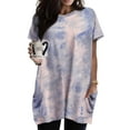 thumbnail image 1 of TIYOMI Plus Size Women's 2X tops Crewneck Summer Light Blue Tie Dye Shirts Short Sleeve Tunic Tops for Women Sweatshirts Tee Basic Pocket Workout Tunic Loose Fit Pullover 2XL 18W 20W, 1 of 3