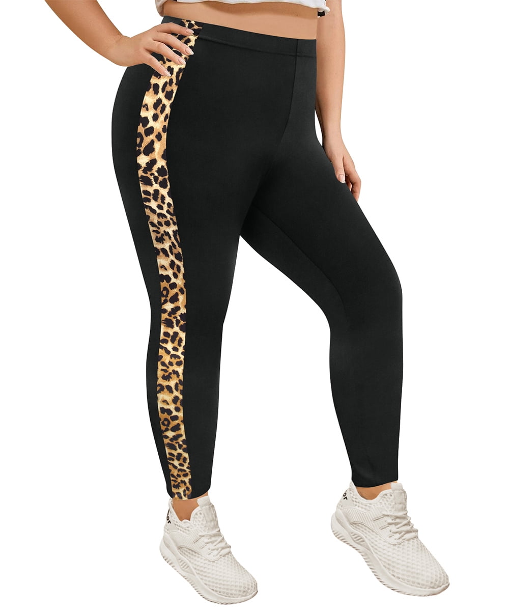 TIYOMI Plus Size Women's Black Leggings 2X Full Length Leopard