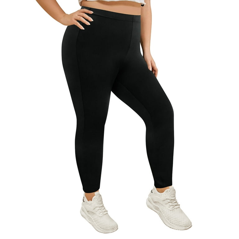 TIYOMI Plus Size Women's Black Leggings 2X Full Length Pants Stretchy High  Waist Ankle Leggings Solid Color Butt Fit Pants Workout Warm Fall Winter
