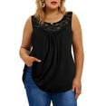 thumbnail image 1 of TIYOMI Plus Size Women's Black Tank Tops 2X Crewneck Tops Lace Stitching Blouse Summer Tunics 2XL 18W 20W, 1 of 3